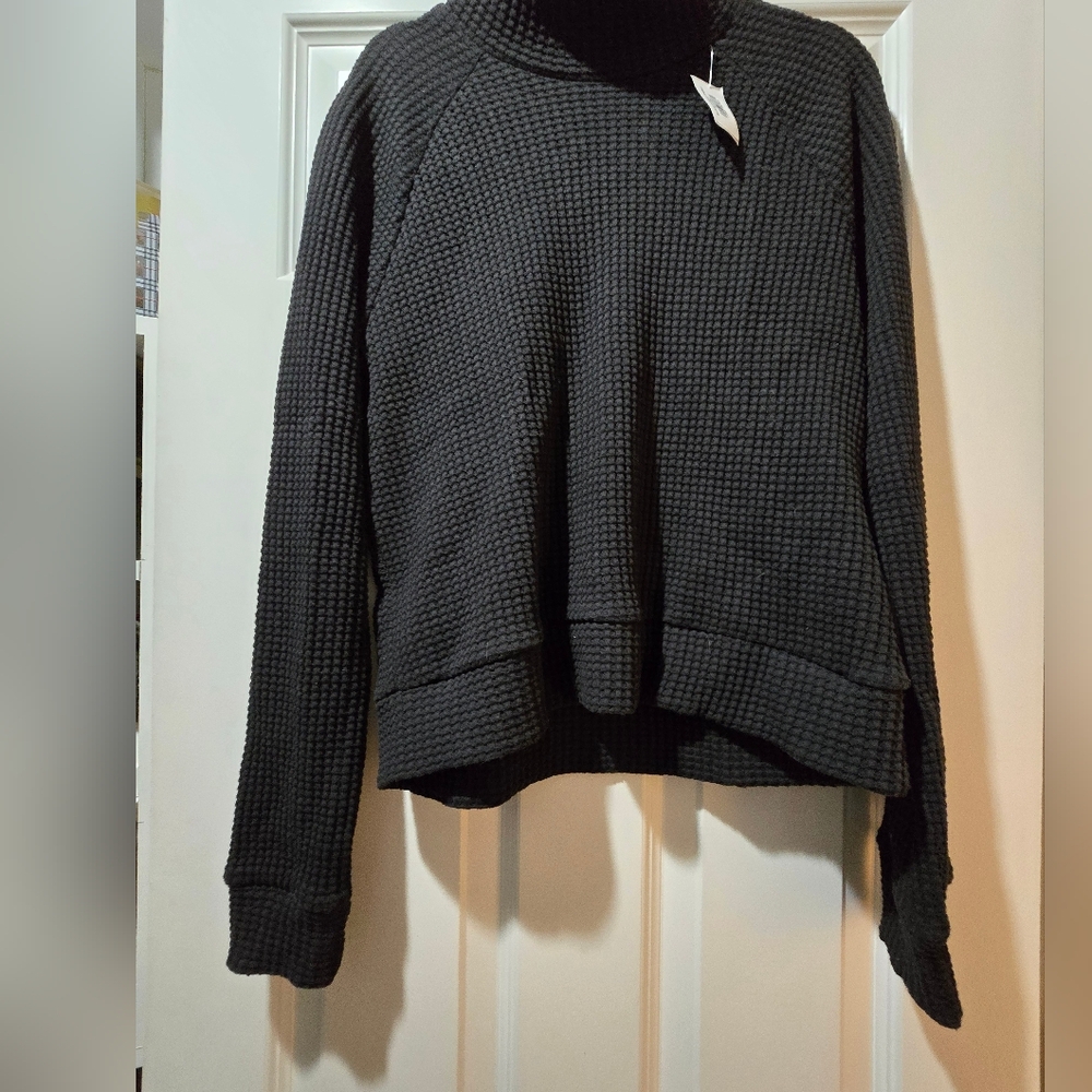 The North Face Women's Black Mock Neck Waffle Knit Sweatshirt